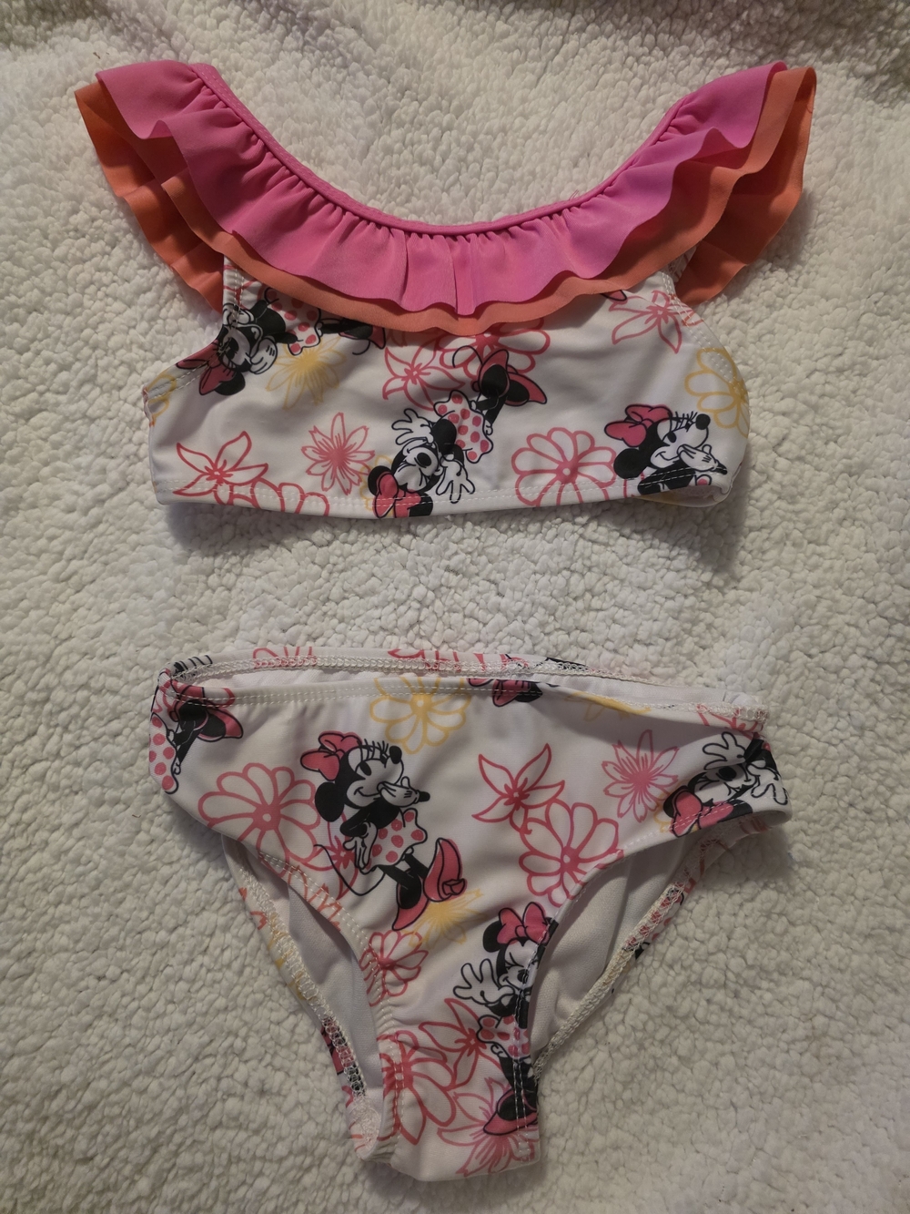 Disney Minnie Mouse Pink Floral Ruffle Bikini Set